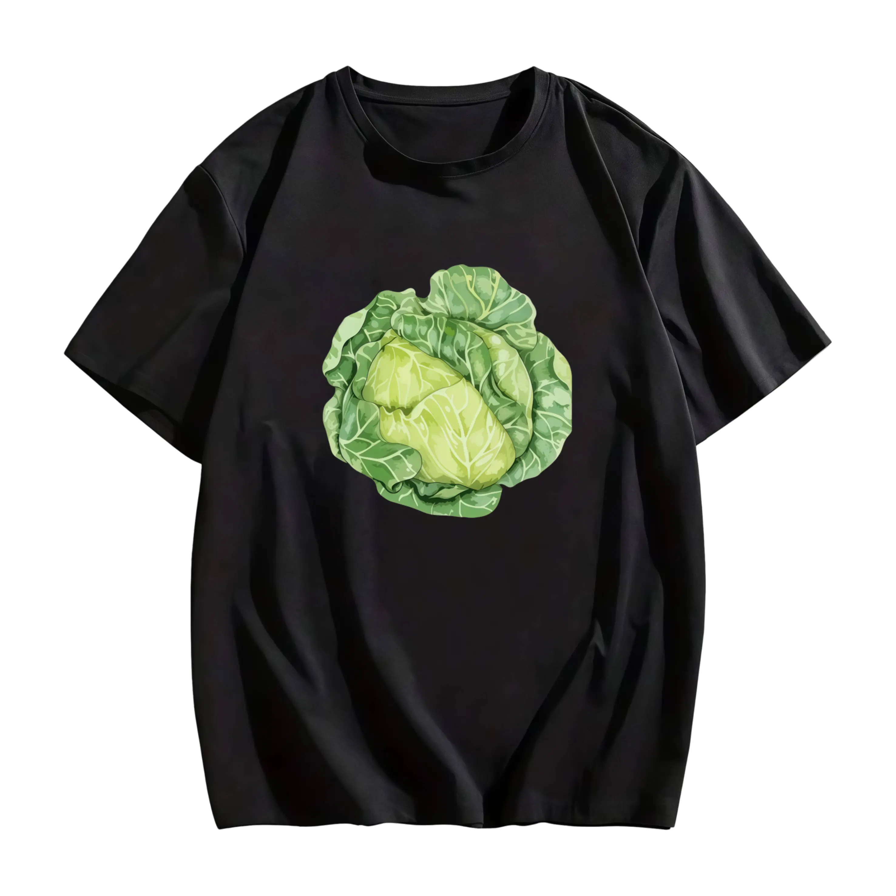 Men'S And Man'S Cabbage Leaf Print T-Shirt - Pure Oversized Vegan Vegetarian Group Costume Shirt for Halloween, Casual & Themed Parties - Green Cabbage Leaf Design Short Sleeve