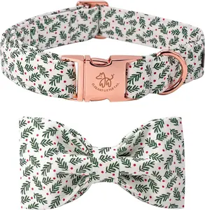 Elegant Little Tail Christmas Dog Collar, Pet Collar Soft with Comfy Bowtie Dog Collar Holiday Adjustable Pet Gift Collars for Small Medium Large Dogs Elegant little tail