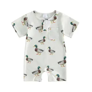 Baby Boy Summer Romper Duck Print Short Sleeve Crew Neck Bodysuit Infant Newborn Toddler Casual Clothes Outfit