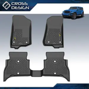 CROSSDESIGN TEP Floor Mats Liners Fit For 18-2024 Jeep Wrangler Jl/Fit For 2021-2024 Jeep Wrangler 4xe 4 Door Black All Weather