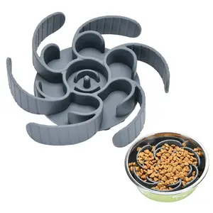 Slow Feeder Dog Bowls Insert Third Generation Upgraded Super Firm Eating Bowl for Large Breed and Medium Small Size Compatible with Regular Safe Healthy 100% Silicone Spiral Blade Design