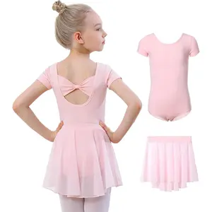 KF5-CGS26  Girls Ballet Leotards with Removable Skirt Toddler Hollow Back Dance Dress Combo