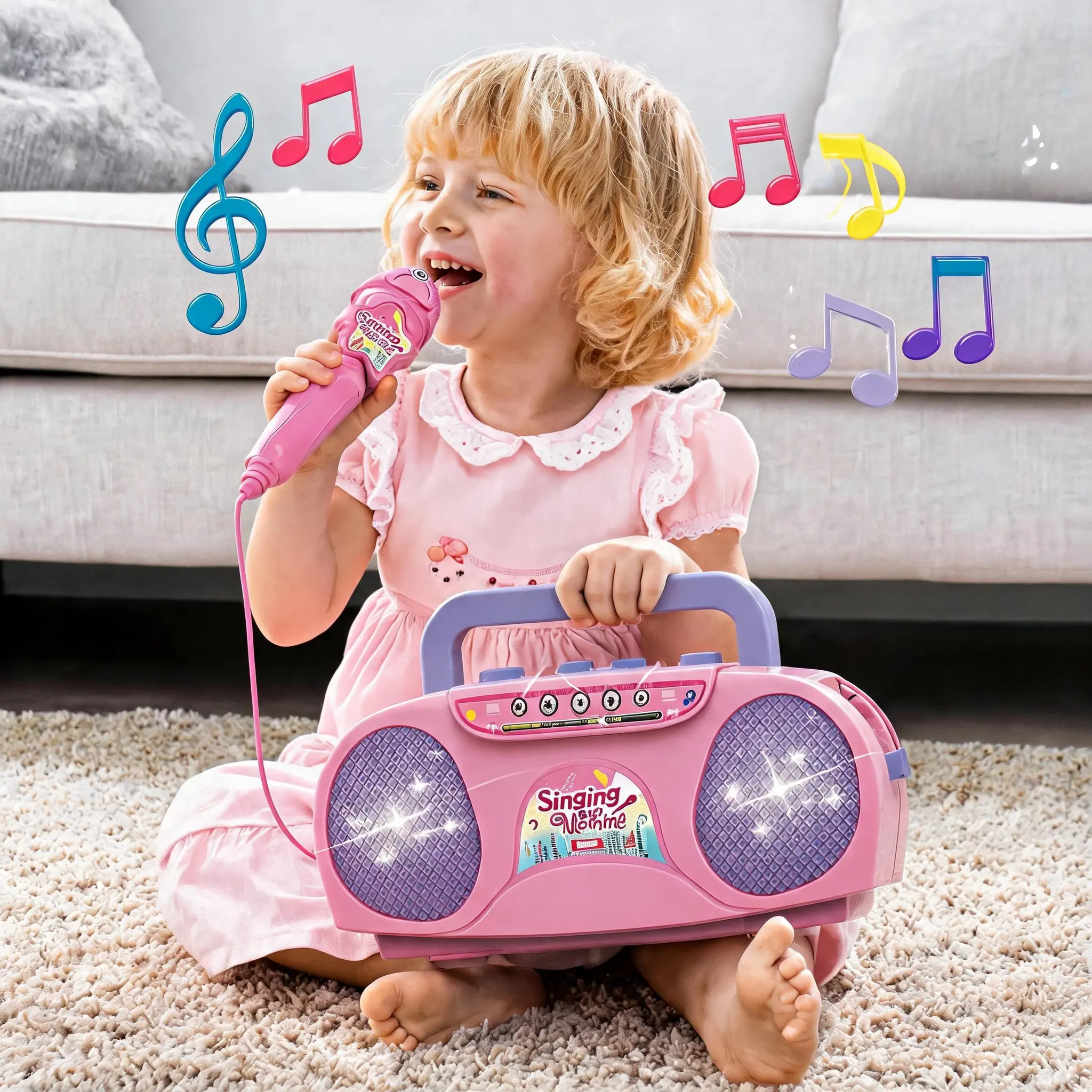Portable Kpop Muisc Player and Karaoke Microphone Toy with LED Lights,Built inmusic,Bluetooth connectivity,Boosts your kid's confidence,fun festival gift creativity birthday,Christmas,Easter music gift for kids Toddler Musical Instruments Set shows baby