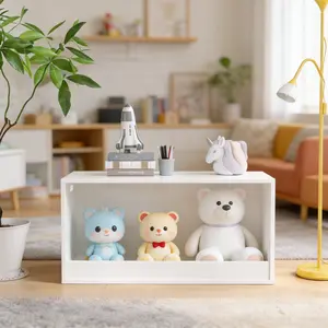 White Wooden Toy Storage Box for Kids – Open Front Organizer Bin, Large Plush Toy Basket, Nursery & Playroom Furniture, Valentine Gift for Toddlers, Easy Assembly, Modern Kids Room Decor