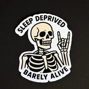 Sleep Deprived Barely Alive Skeleton Sticker, Welder Stickers, Hard Hat Sticker, Helmet Toolbox Stickers, Construction Welder Builder Lineman for Men/Women