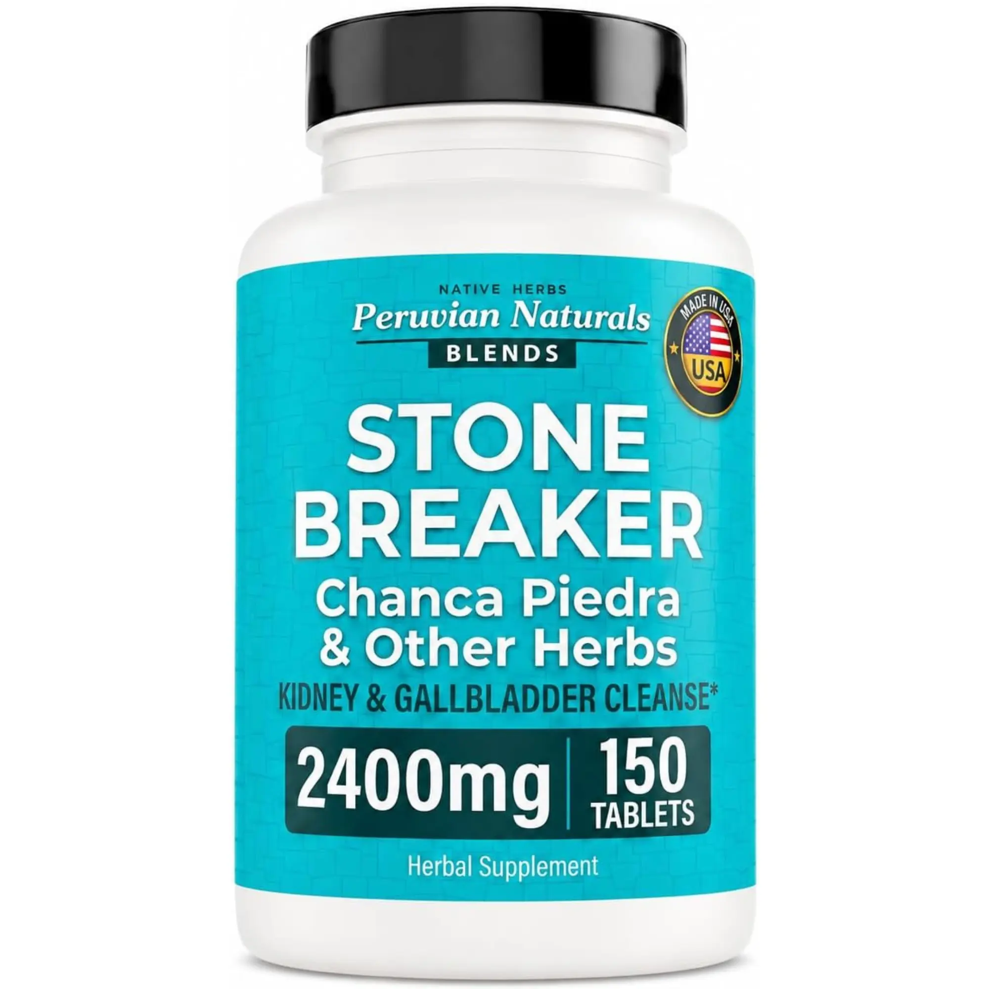 PERUVIAN NATURALS Chanca Piedra Stone Breaker for Kidney and Liver Support - Herbal Dietary Supplement - 150 Tablets, 2400mg Chancapiedra, Milk Thistle, Dandelion Root, Adult Kidney Liver Gallbladder Support