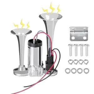 12V Super Loud 600DB Dual Electric Air Horn Kit with Compressor, Silver Truck Accessories for Cars, SUVs, Automotive Exterior Horn Accessory