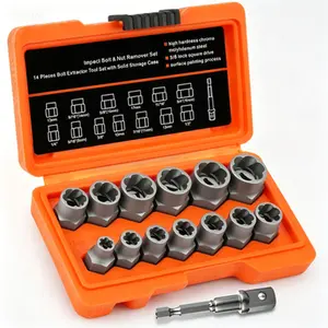 1/2" Drive Socket Set, 14 Piece Impact-Grade CR-MO Steel Bolt Extractor Kit, Nut Remover for Frozen Rusted Rounded Bolts & Lug Nuts, Automotive & Machinery Repair, Sizes 8-19mm, Reusable No Glue Needed