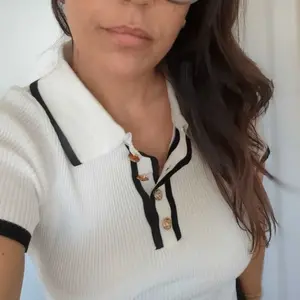 Women's Contrast Binding Polo Neck Knit Top, Casual Button Front Short Sleeve Knitwear for Summer, Fashion Women's Knit Clothing for Daily Wear Shirts