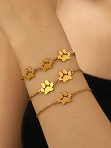Cute Cat Footprint Bracelet for Women, Stainless Steel Animal Pattern, Fashionable Ladies' Accessory, Unique Gift Idea