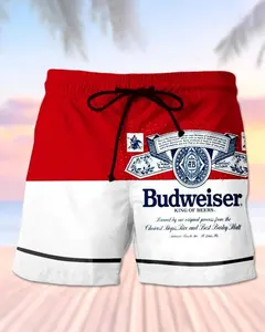 Budweiser Men's Casual Drinking Print Beach Shorts N10