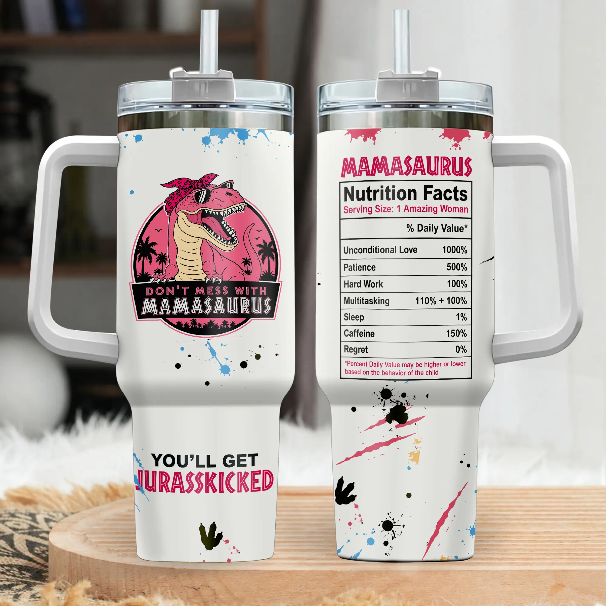 Funny Don't Mess with Mamasaurus Tumbler, 40oz Insulated Cup, Unique Mother's Day Gift for Mom