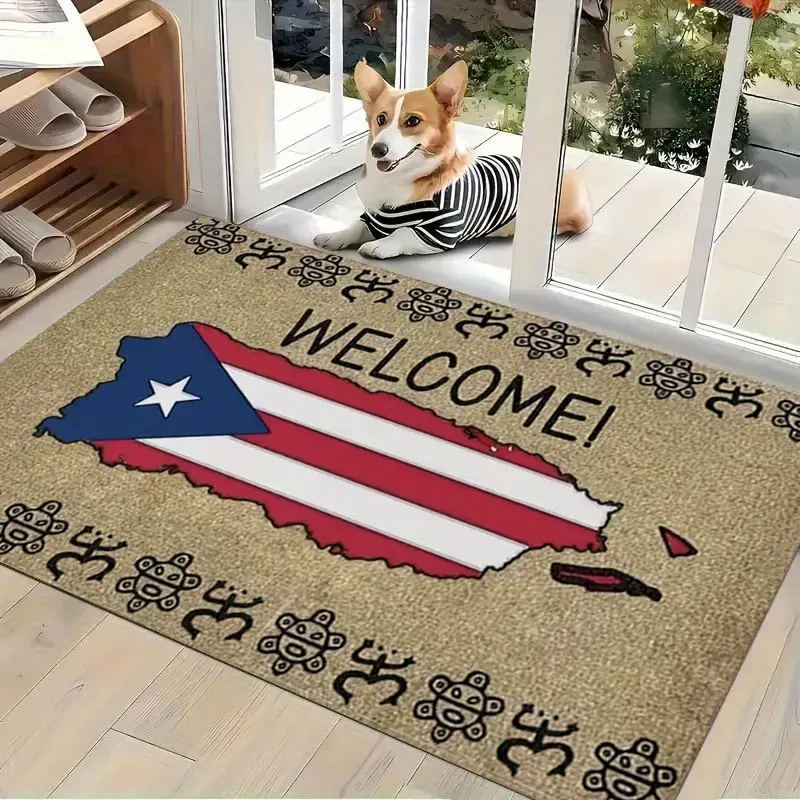Puerto Rico Flag Doormat - Non-Slip PVC Backing, Rubber with Puerto Rico Map Print Suitable for Bedroom, Living Room - Ideal Puerto Rico-Themed for Entrances & Floors