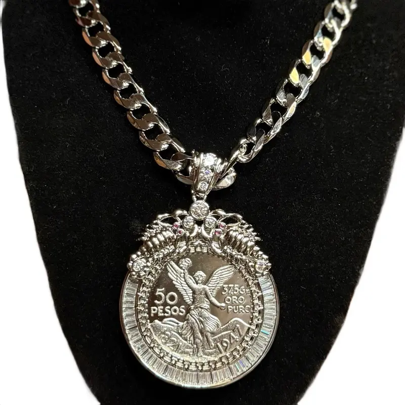 Centenario Silver Plated 5 Pesos Pendant with Chain Necklace