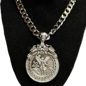Centenario Silver Plated 5 Pesos Pendant with Chain Necklace