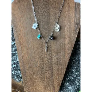 Initial and Turquoise Charm Necklace