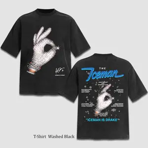 Drake Iceman Diamond Glove Graphic Tee - Vintage Washed Black T-Shirt - Iceman Is Drake Tracklist Rap Merch - Premium Heavyweight Cotton Oversized Streetwear for Hip Hop Fans