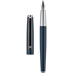 HongDian 525 Blue Metal Fountain Pen Bent Nib, Calligraphy Fude Pen 0.6mm with Converter and Metal Box Set