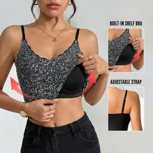 EVALESS Women's Sequin Built-in Bra V Neck Tank Tops Summer Adjustable Spaghetti Straps Going Out Sleeveless Cami Shirts with Glitter Details 2026 Elegant Womenswear