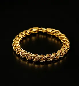 Vintage 9mm Gold Plated Link Chain Bracelet, 22cm/8.66" Length, Textured Gold Bracelet with Hook Clasp, Dainty Gold Jewelry for Women