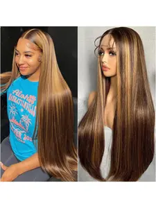 Ombre Lace Closure Wig 5x5 Straight Highlight Wig Human Hair 180% Density 4/27 Colored Honey Blonde HD Lace Closure Wigs For Women Glueless Human Hair Pre Plucked