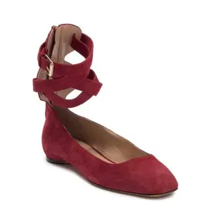Valentino Red Suede Ankle Wrap Ballet Rubino Flats US 8.5