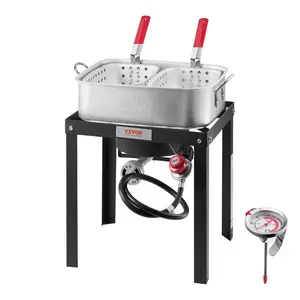 VEVOR 18 Qt Fish and Wing Fryer with Double Basket, Aluminum Propane Fish Fryer Kit, Outdoor Deep Fryer Seafood Pot with Thermometer and 58, 000 BTUs Propane Burners, for Outdoor and Backyard Cooking