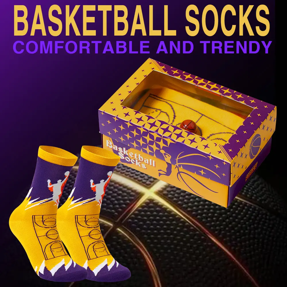Unisex Athletic Basketball Crew Socks - 1 Pair in Basketball Court Gift Box, Soft Breathable Cotton Blend, Snug Fit Performance Sports Socks, Ideal Gift for Birthdays & Holidays, Athletic Sock, Crewsocks