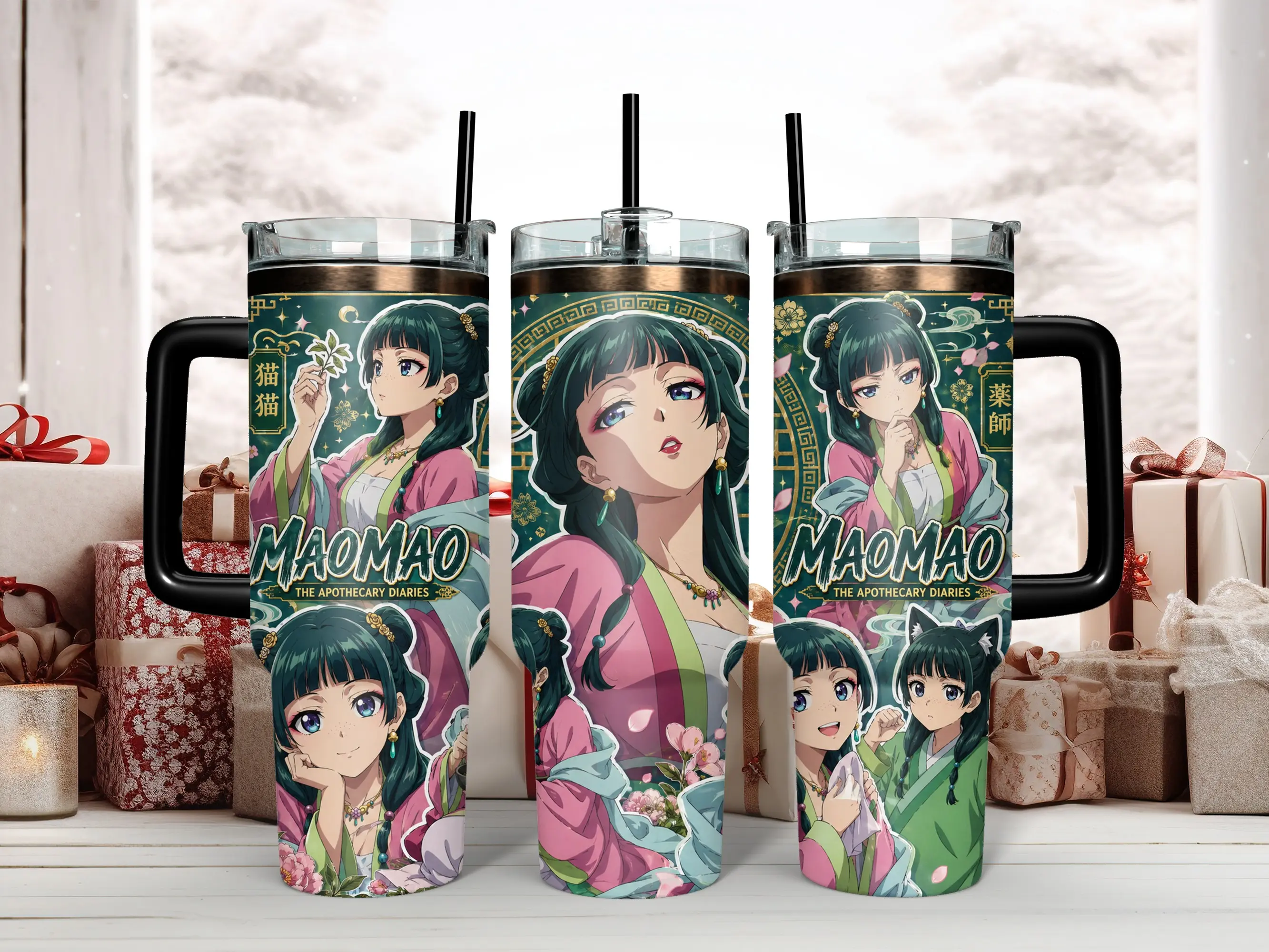 40oz Insulated Stainless Steel Tumbler - The Apothecary Diaries Maomao Anime Palace Servant Herbal Art Design Portable Mug, Reusable Travel Drinkware with Lid, Handle & Straw, Classic Gift for Manga Fans, Insulation