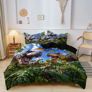 3-Piece Dinosaur Bedding Set, Animal Print Duvet Cover & Pillowcases, No Core, Bedroom Decor, Jurassic Era Design, One Size Fits All
