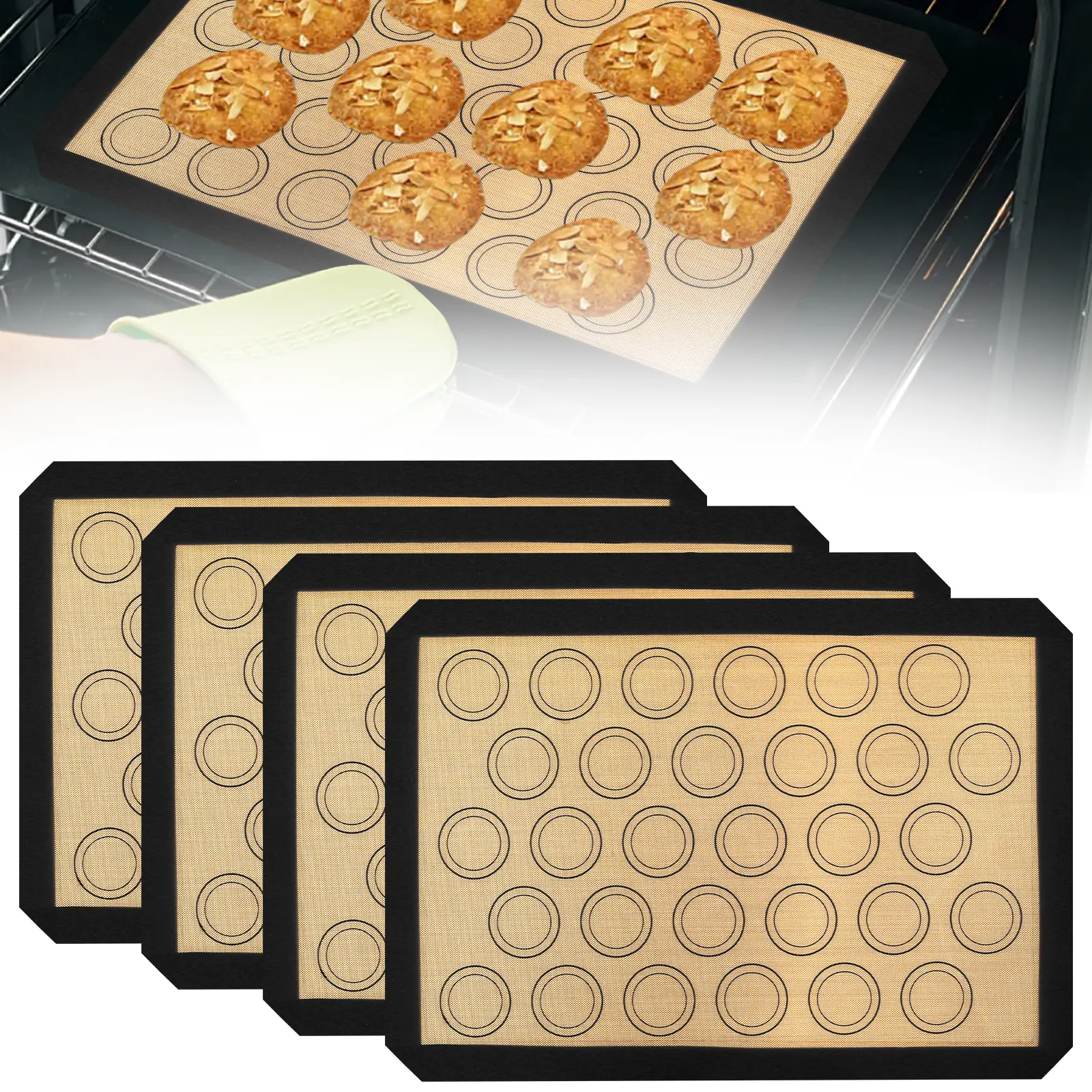 2025 New 4-Count Non-Stick Silicone Macaron Baking Mats Set - High-Temperature Resistant Reusable Oven Liners, Dishwasher Safe Baking Tools, Multi-Purpose Home Kitchen Bakeware Supplies