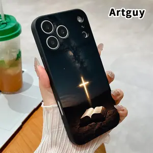 Starry Faith Pattern Straight Edge Phone Case for iPhone 17 16 Pro Max 15 Plus 14 13 12 11 Air XR E XS Plus Shockproof Full Camera Protection Durable Slim Silicone Cover