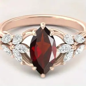 Women's Red Zirconia Ring Elegant Bride Engagement Jewelry Princess Wedding Anniversary Fashion Accessories Ring Holiday Gift