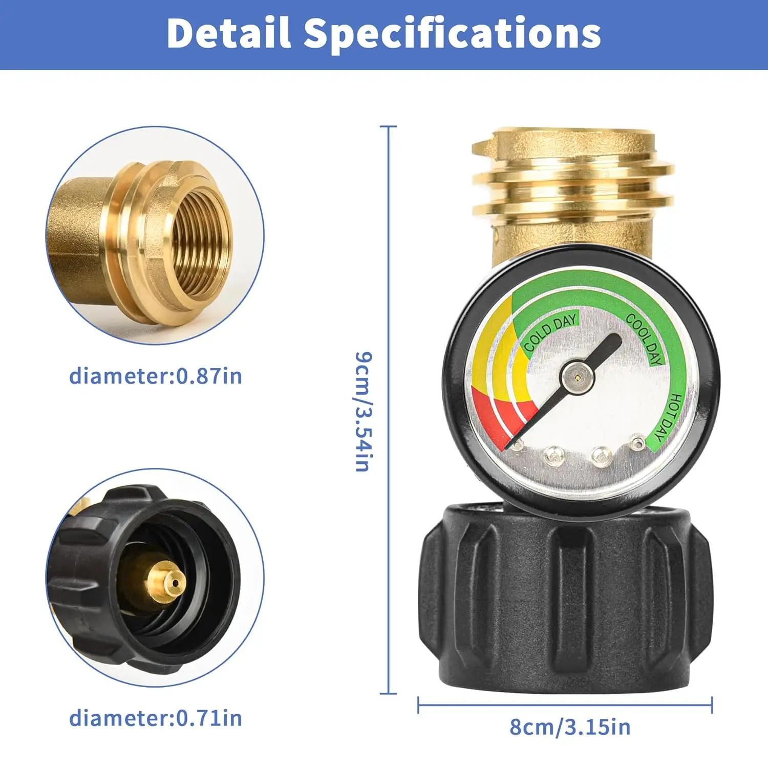 Propane Tank Gauge Level Indicator with Leak Detector Propane Gas Gauge for 5-40lbs LP Tanks, Grill, Heater, RV Camper, QCC1/Type 1