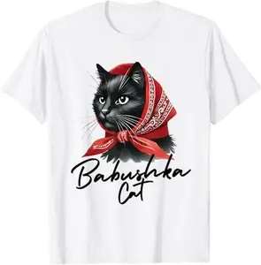 Funny Babushka Cat Gifts For Who Loves Cats Cute Mothers Day T-Shirt