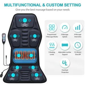 Heated Massage Seat Cushion, Ergonomic Back Massager with Adjustable Lumbar Support & 9 Massage Modes, for Men & Women Home Office Use, Plug-in Design, Durable Construction, Mother's Day Gift