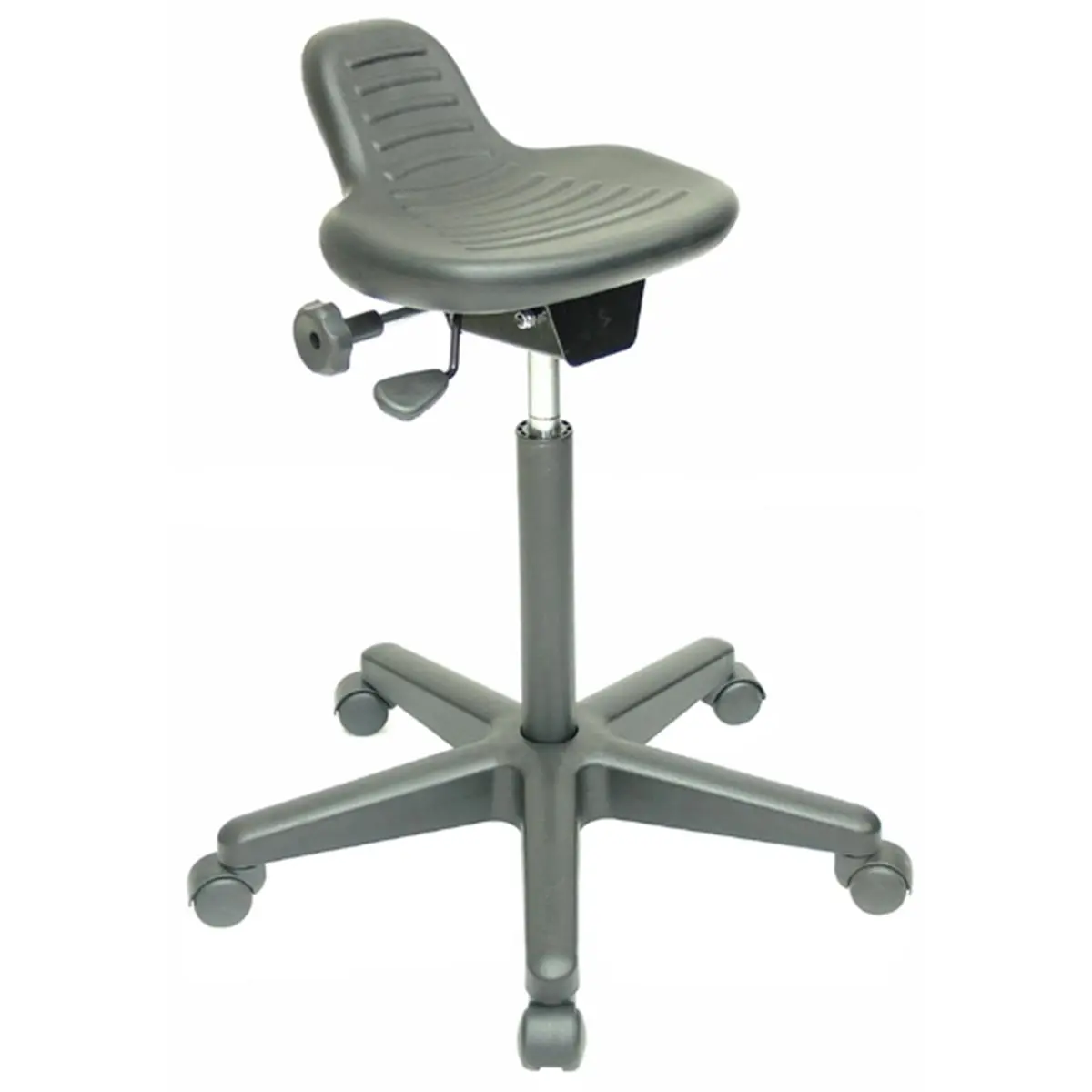 Jobri BetterPosture AX Adjustable Static Sensitive Sit/Stand Office Stool - Black, Polyurethane Seat, Gas Cylinder Height Adjustment, Heavy Duty Height Adjustment Stool