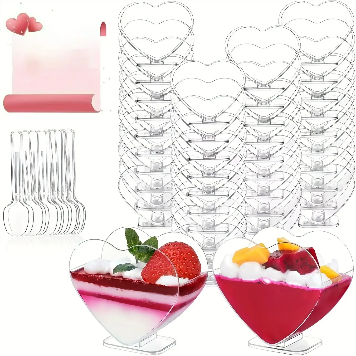 100-Pack 2.7Oz/80Ml Mini Dessert Cups - Heart-Shaped Parfait Appetizer Bowls for Mousse, Pudding, Ice Cream, Tasting Parties, Buffets, Valentines & Weddings (Reusable)