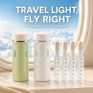 4 in 1 Travel Dispenser Bottle, TSA Approved 1oz Leakproof Silicone Refillable Containers with Pump & Lock, Compact Toiletry Set for Shampoo Conditioner Lotion, Camping Personal Care & Carry-On Travel Organizer