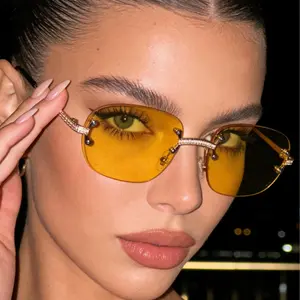 Metal frameless trimmed oval sunglasses, European and American retro fashion, high-end ins-style sunglasses