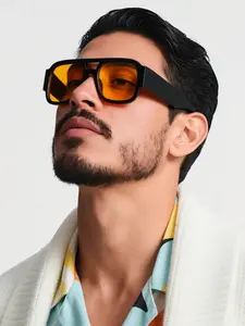 Men's Acrylic Casual Pilot Square Frame Fashion Glasses, Trendy Sunglasses, Perfect for Holiday and Gifts, Trendy Eyewear for Festive Occasions