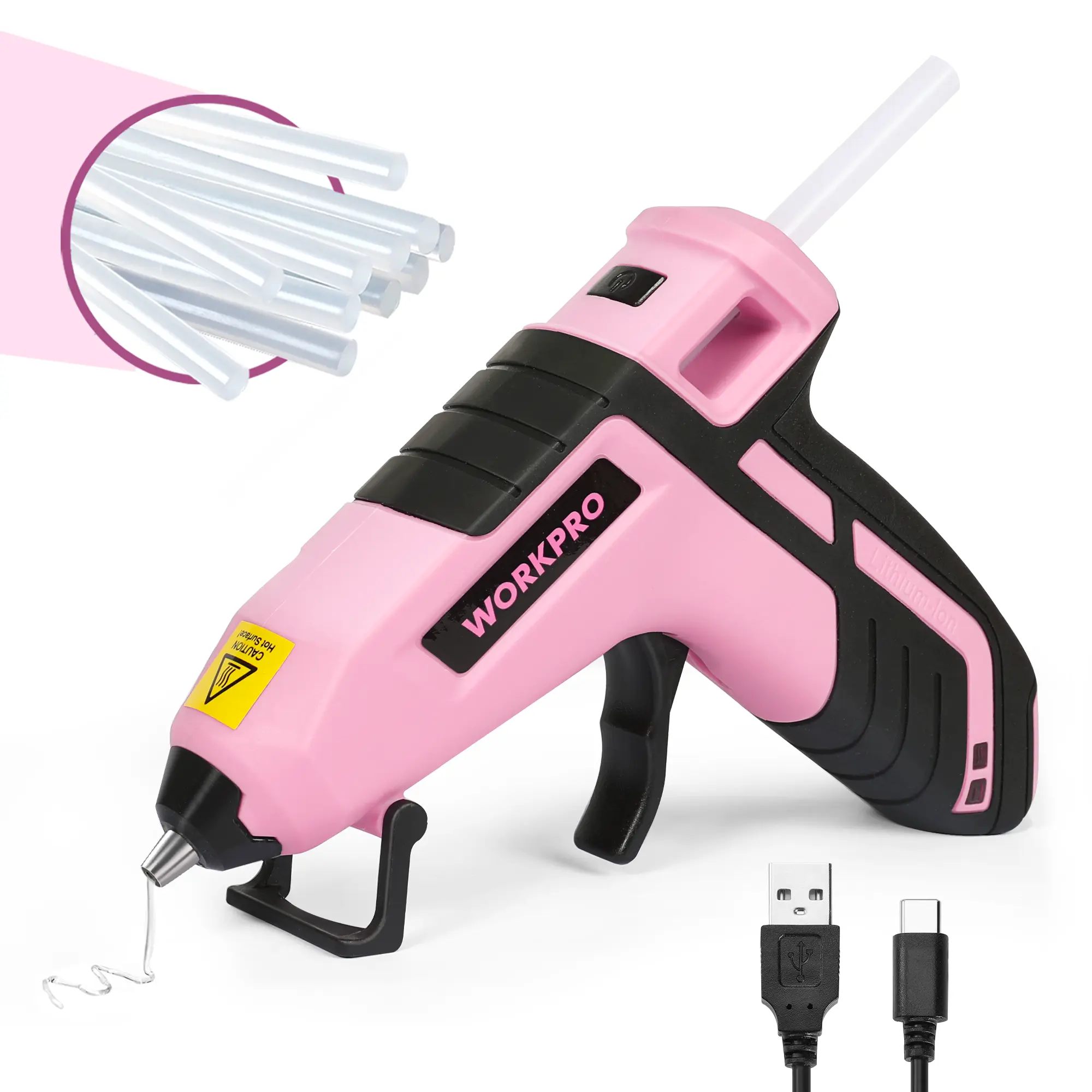 WORKPRO 3.6V Cordless Hot Glue Gun, 20 Pcs Premium Mini Glue Sticks, Fast Preheating, Smart Power-Off, USB-C Rechargeable, Less-drip, for DIY, Crafting and Arts