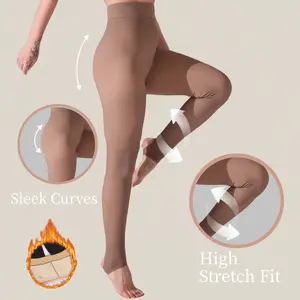 2 Pack Snatched Fake Translucent Fleece Lined Tights, Snag-Resistant 200g Winter Warm Sheer Look Pantyhose, High Waist Thermal Stockings