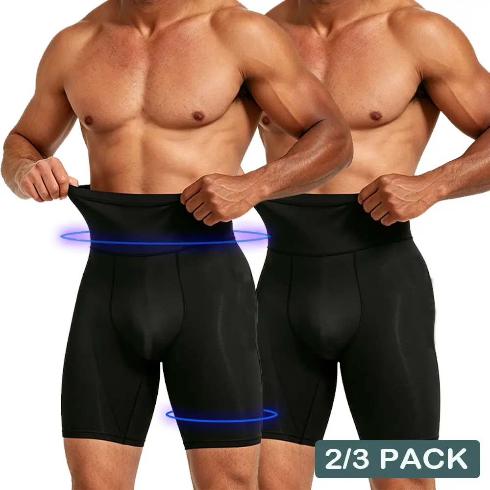 1/2/3 Pack Men's High Waist Boxer Briefs Soft Stretch Support Underwear Compression Shapewear Belly Girdle