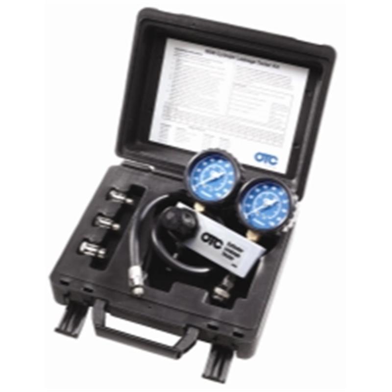 OTC5609 Automotive & Motorcycle Cylinder Leakage Tester Kit - Rugged Boot Car Repair Tool with 10mm/12mm/18mm Thread Adapters, 0-100psi (0-700kpa) Chrome Bezel Dual Gauges, 2.5-In Component, 24"-14mm Hose, Quick Couplers, Detailed Instruction Chart