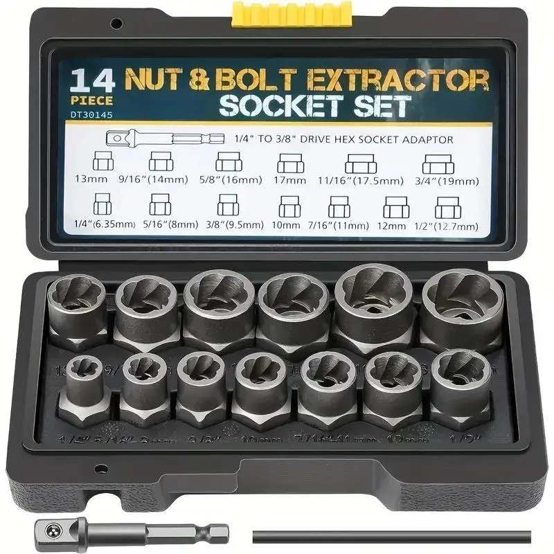 Impact Bolt & Socket Extractor Set, Impact Socket Remover Set, Mechanical & DIY Projects Basic Tool, Professional Hand Tool for Damaged Bolt & Nut
