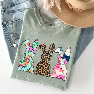 Retro Easter Rabbits, Floral, Leopard, Bunnies Comfort Colors Tshirt, Women's Crew Neck, Crewneck