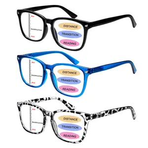 3-Piece Progressive Multifocal Blue Light Blocking Reading Glasses Retro Print Solid Color Design Rectangular Frames Stylish And Versatile Unique Spring Hinge Design Suitable For Various Face Shapes Ideal For Everyday Wear