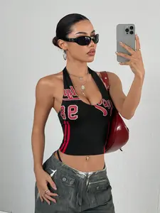 2025 New Summer Women's Sleeveless Vest, European American Style, Short Open-Neck Top