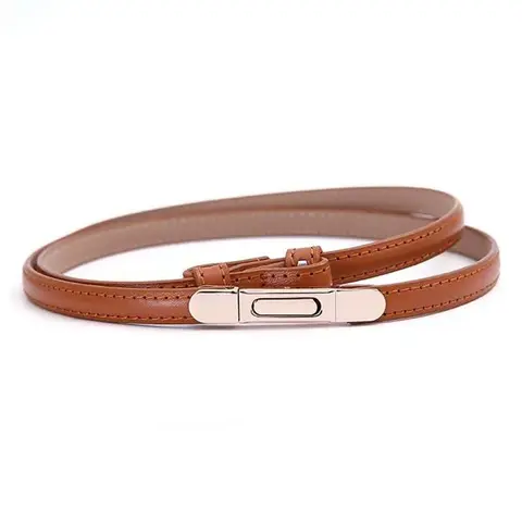 Women’s Minimalist Elegant 0.4in Faux Leather Skinny Belt - Adjustable 24-34in, Double-Wrap Polished, Metal Clasp, Lightweight, Business Casual Belt, Adds Waist Definition, Pairs with Dresses & Sweaters